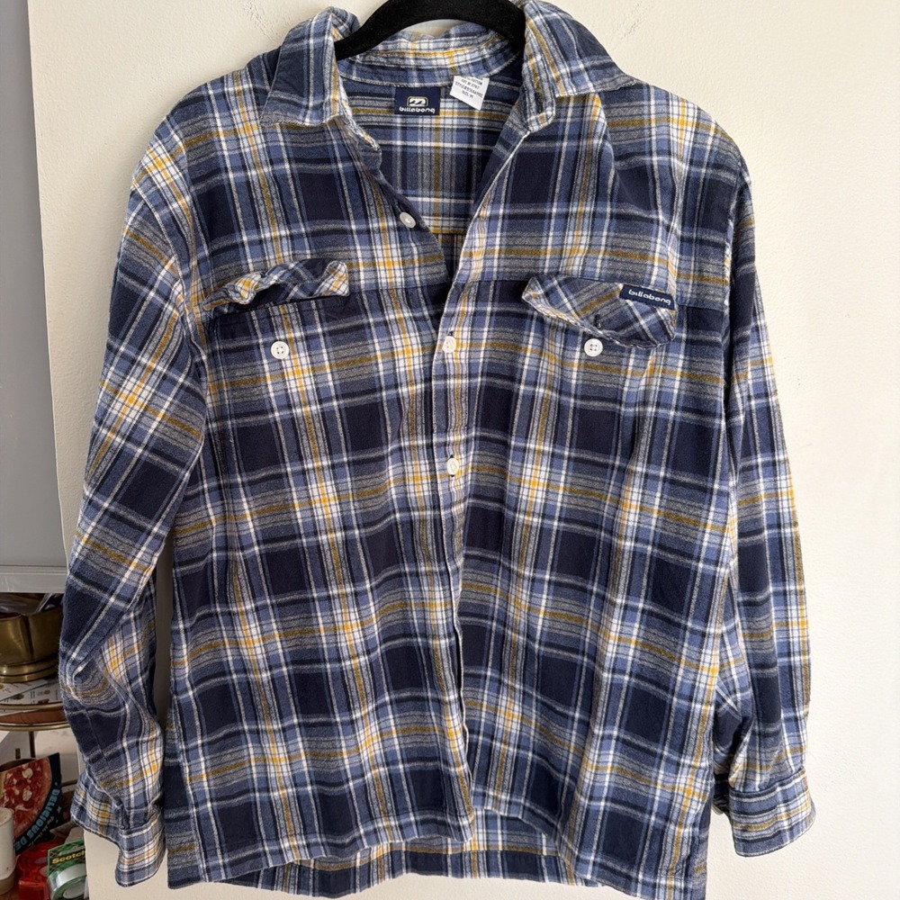 Vintage Billabong Cotton Heavyweight Flannel Shirt Mens Medium Blue Plaid